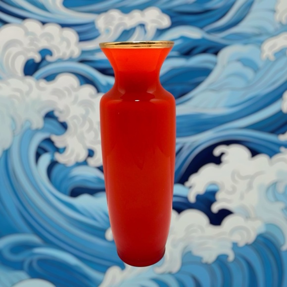✨VINTAGE✨Enesco Import Japan orange/red glass vase with a gold wheat design - Picture 4 of 6
